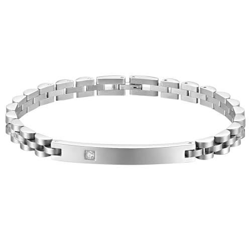 Cupimatch Pulsera Acero Inoxidable Hombre: Pulsera de Plata Fórmula Cristal Circonitas ID Pulsera - Conjunto Regalo Día de San Valentín