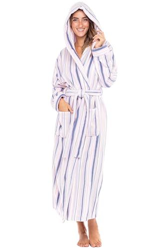 Alexander Del Rossa Plush Fleece Robe for Women, Long Hooded Bathrobe with Hood, Plus Size