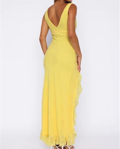 Image of houstil Women's Casual Summer Dress Strap Ruffle Beach Party Maxi Cocktail Evening Holiday Wedding Guest Dresses