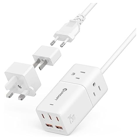 Travel Power Strip, Unidapt 5ft Extension Cord US to Europe, UK, Plug Adapter GAN 75W with 3 USB C PD and 2 QC USB Ports, 3 AC Outlets, Compact for International Travel, Home, Cruise, Office Cover