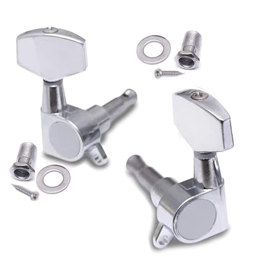 Image of Flare 1L + 1R Sealed Guitar Tuning Pegs | Chrome Machine Heads for Acoustic Guitars | Durable Zinc Alloy Replacement Parts (Set of 2)