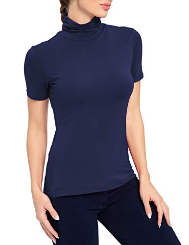 Image of AUHEGN Women's Mock Turtleneck Top Short Sleeve Lightweight Active T-Shirt (S-XXL)