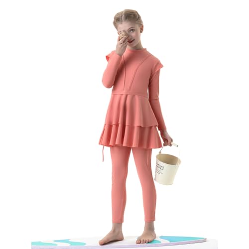 Image of ODIZLI Kids Girls' Rash Guard Sets Islamic Hijab Swimwear Muslim Modest Long Sleeves Shorts Pants Beachwear Hoodie Hat 2 PCS