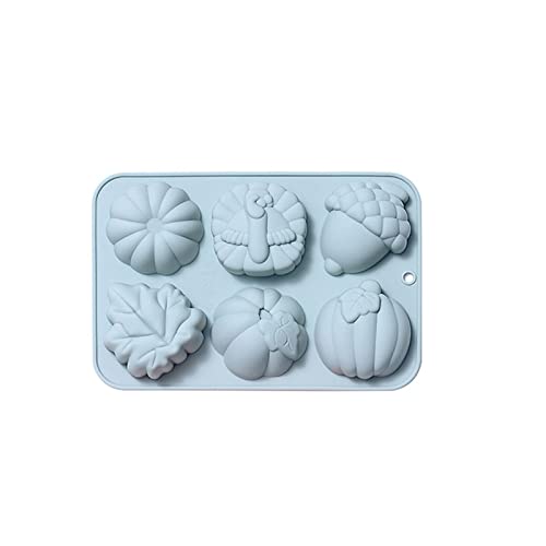 Genérico 6 calabazas bellotas hojas pavos otoño tema Gel de bandeja para hornear comida complementaria molde para pasteles (Blue, One Size)