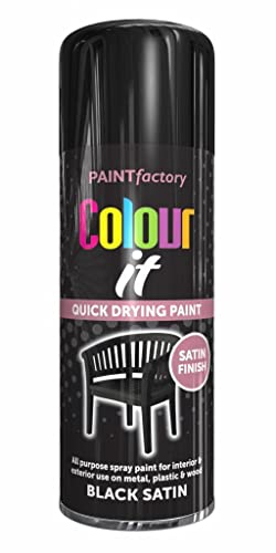 SuperGift.com Black Satin All Purpose Aerosol Spray Paint 250ml Quick Drying Spray, Fast Dry and Excellent Coverage for Metal, Wood, Plastic and More by Diva Gift