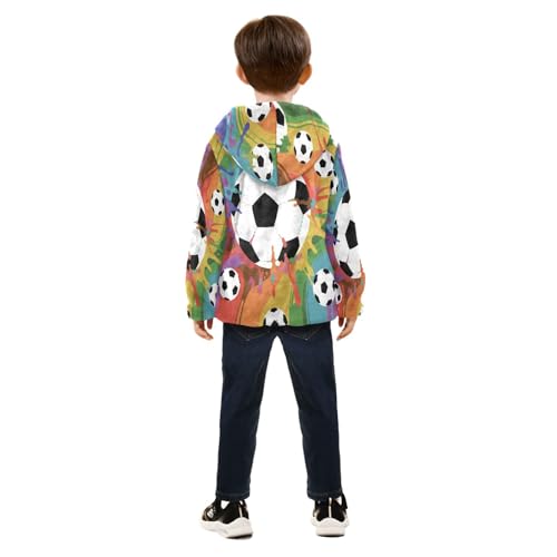 Soccer Balls on Colorful Toddler Fleece Jacket Girl Boys Hooded Fleece Jacket Coat Warm Outwear Zip-up 3-10T4