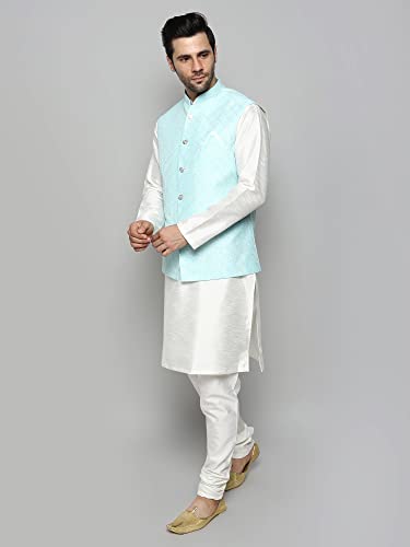 Image of Uri and MacKenzie Men's Silk Blend Kurta Churidar Pyjama with Stylish Nehru Jacket