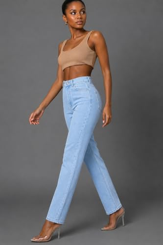 Image of Women's High Waist Mom Fit Jeans | Stretch Denim | Tapered Ankle Length Casual Jeans