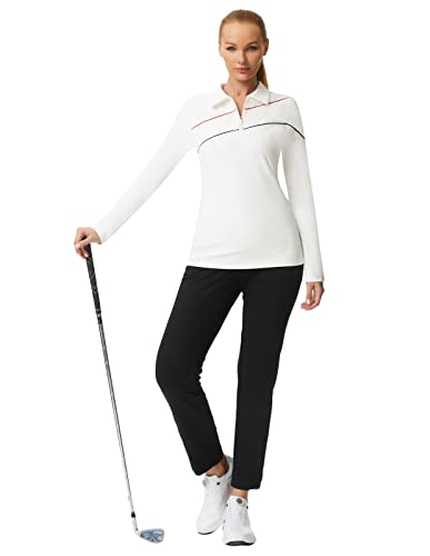 White Golf Shirt Womens Upf 50+ Long Sleeve Tennis Tops Zip Up Collar Shirt For Work Business Casual Xl #TOP6