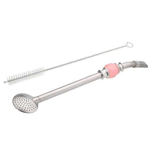 jojofuny Bombilla para Yerba Mate de Acero Inoxidable 2 Piezas Rosa con Filtro Extraíble y Cepillo de Limpieza, Pajita para Beber Mate Argentino Reutilizable y Práctica para Té y