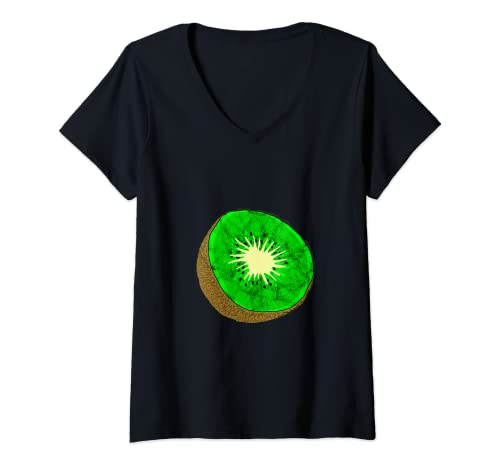 Damen Kiwi Sommer Tropische Exotische Sauerfrucht Vegetarisch T-Shirt mit V-Ausschnitt