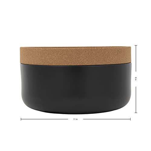 Image of Kamenstein Ceramic and Cork Large Breathable Produce Bowl with Lid to Naturally Extend Produce Freshness, Natural Cork and Black Ceramic
