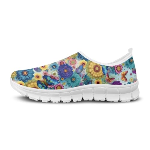 Image of Floral Sneakers for Women Colorful Art Shoes for Women Slip On Casual Work Shoes