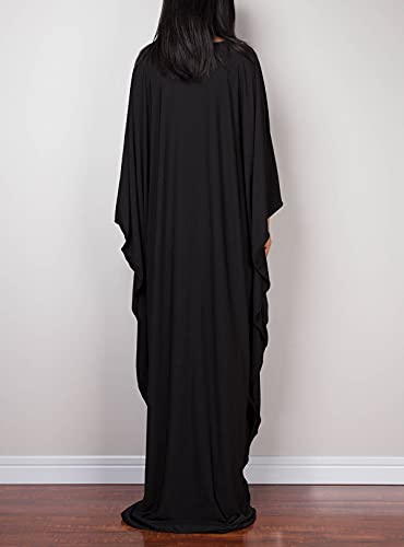 Image of RanRui Caftans for Women Solid Color Chiffon Plus Size Kaftan Dresses Beach Cover Up V Neck Batwing Sleeve Caftans Loungewear
