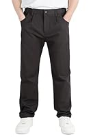 CAMLAKEE Kinder Chinohose Jungen Chino Stoff Hose mit Gummizug Reißverschluss Straight Fit Jungshose Schwarz DE: 158-164 (Herstellergröße 160)