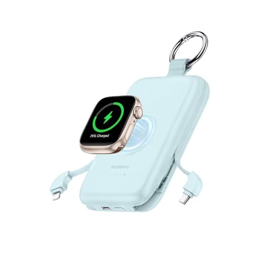 RORRY Portable Charger, 10000mAh PD 20W Fast Charging Portable Charger Power Bank with Built in Cables, Travel Battery Pack for iPhone 17/16/15/14/13/12 and Apple Watch Ultra/11/10/9/8/7/6/5