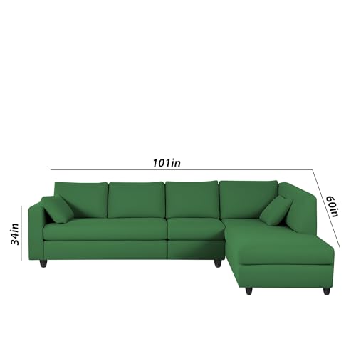 Image of Florian RHS 6 Seater L Shape Sofa Set for Living Room (Green Fabric) Premium Fabric Sofa