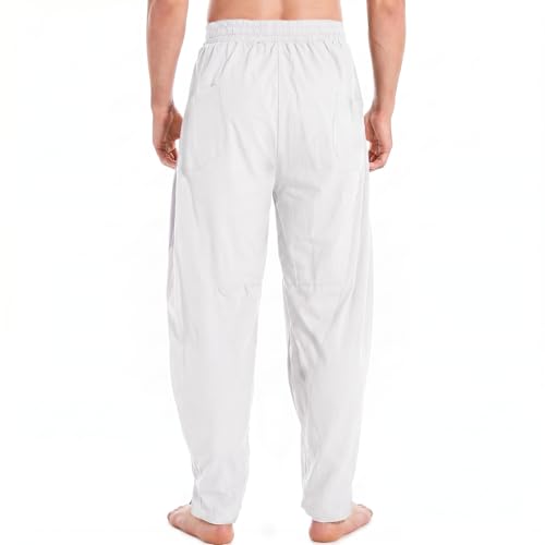 Pantalon d'été homme léger et ample AITFINEISM décontracté blanc en taille 50/52 FR