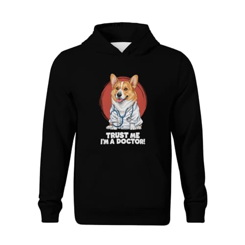 Kids Trust Me I'm A Dogtor Funny Corgi Boys Girls Lightweight Kangaroo Pocket Fleece Hoodies2