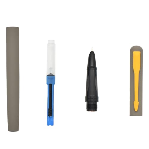 Image of BUZZ COOL Fountain Pen With Converter Pump | Grey Body, Yellow Clip Metal Fountain Pen with Fine Nib(0.5mm) | Zero Ink Leakage Smooth Writing Pen