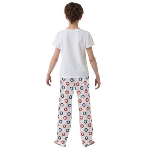 ZZXXB Blue and Red Stars Boys Long Pants Soft Trousers Elastic Waist Kids Lounge Bottoms with Pockets S-XL3