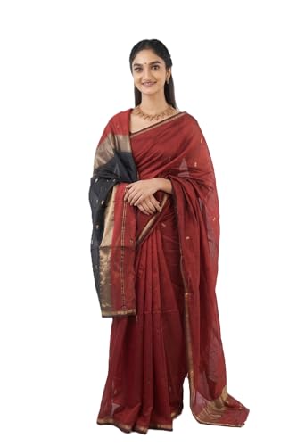 Image of Flosive inchRoyal Banarasi Cotton Blend Saree for Women with Rich Zari Border and Traditional Floral Weaving Design inch