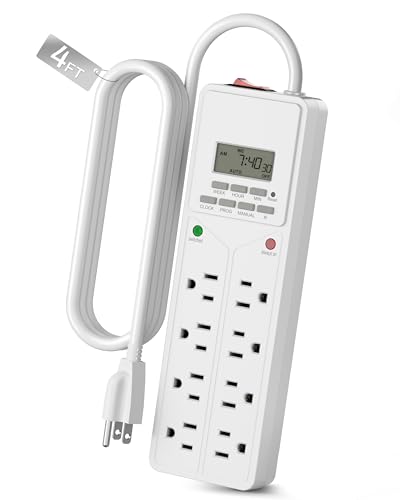 BN-LINK 8 Outlet Surge Protector with 7-Day Digital Timer (4 Outlets Timed, 4 Outlets Always On) -...