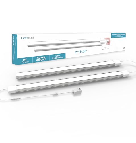 Leetdud Under Cabinet Lights Plug in, 20 Inch 2 Pcs Counter Lights Bar, 4000K Super Bright 1280LM,16W Ultra Thin Cabinet Lighting for Kitchen,Cupboard,Shelf, Workbench,Sink
