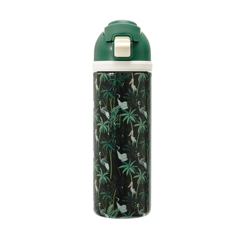Mayim Capsule – 24oz Vacuum Insulated Water Bottle with Locking Lid & Carry Handle | Stainless Steel Travel Tumbler for Iced Coffee & Water | BPA-Free, Leakproof (Black – Tropical Forest Greens)