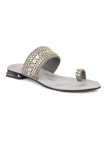 Inc.5 Women Pewter Ethnic Embellished Open Toe Flats (B0CQPFKBWF) Amazon Price History, Amazon Price Tracker