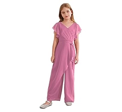 Amazon.com: ranrann Kids Girl's Ruffled Wrap V Neck Jumpsuit