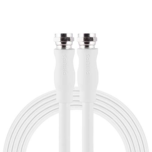 Philips RG6 Dual Shield Coaxial Cable, 50 ft. Ideal for TV Antenna DVR VCR Satellite Cable, F-Type Connectors, 3Ghz Digital, White, SWV2176H/37