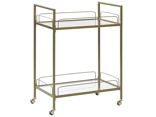 Desserte Table d'Appoint à Roulettes en Verre de Sécurité et Métal Très Décorative et Pratique pour Cuisine Chambre ou Salon Glamour Beliani