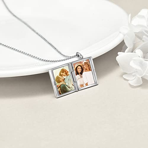 Moonstone Photo Locket Necklace 925 Sterling Silver Book Necklace That Holds Pictures Birthday Gifts For Women Mom #TOP2