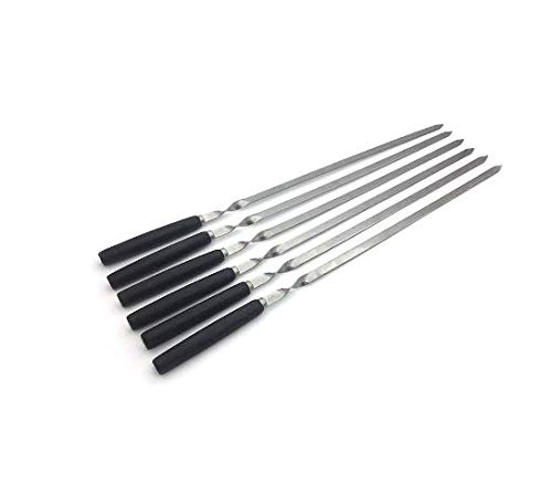 DUNDUNGUOJI Barbecue Forks Stainless steel stone kebab plate flat wood handle barbecue needle fork meat fish barbecue tool 55cm/black