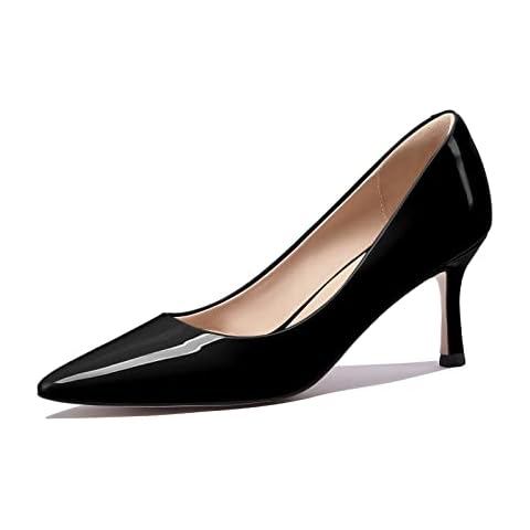 MIRAAZZURRA Women High Heels Pumps Stiletto Breathable Foam Pointed Toe Comfortable Work Heels for Slip on Women Dress Shoes, Black Patent Leather, 5 UK Cover