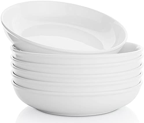 Samsle 30 Oz Pasta Bowls, White large Ceramic Salad, Soup, Dinner Bowls Plates, Bowl Set of 6, Oven, Microwave, Dishwasher Safe