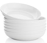 Samsle 30 Oz Pasta Bowls, White large Ceramic Salad, Soup, Dinner Bowls Plates, Bowl Set of 6, Oven,
