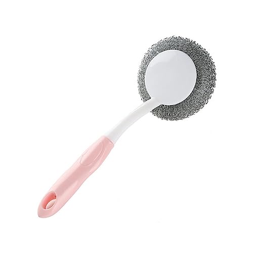 Ipetboom Pink Handle Wire Brush Scrubber for Pot Dish Cleaning Non Slip Gripping Kitchen Tool Efficient Ball Brush for Dishes Bowls Pans Easy to Use Ergonomic Design