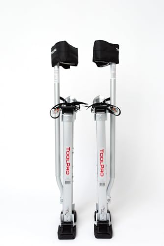 ToolPro Professional Grade Adjustable Aluminum Drywall Stilts w/Soft Straps - Adjustable Range for Drywall Installation, Painting, and More. (24-40 in. with Soft Straps)