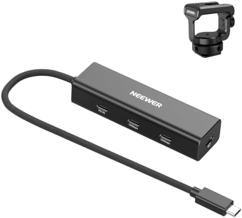 NEEWER USB C Hub Dock with Cold Shoe Mount, 4 in 1 USB 3.1 Gen2 Extender Multiport Adapter Dongle 100W PD Charging 10Gbps 4K 60Hz Compatible with iPhone iPad Mac Android Laptop Field Monitor, PS030E