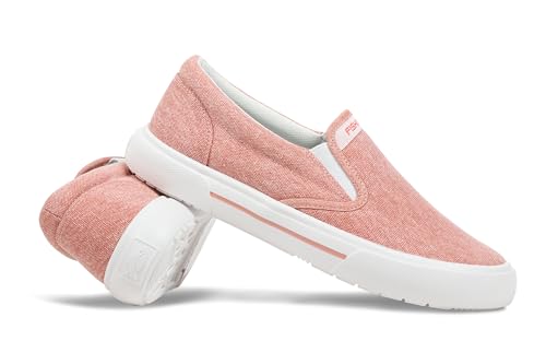 FISHOOZ Womens Sunwashed Slip-On Fishing Shoes | Water-Repellent Pre-Shrunk Nylon/Cotton Blend | Arch Support Padded Collar & Sneaker Platform | Coral/White Size 8.5