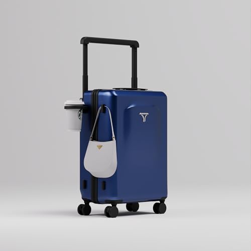 Image of TRAMORA Carry-on PRO (56cm) Cabin Trolley Bag & Free Backpack, Laptop Stand, Combination Lock, Phone Stand, Cup Holder, 8 Lockable Wheels, Polycarbonate Hard-Shell (T6 Standard, Indigo)