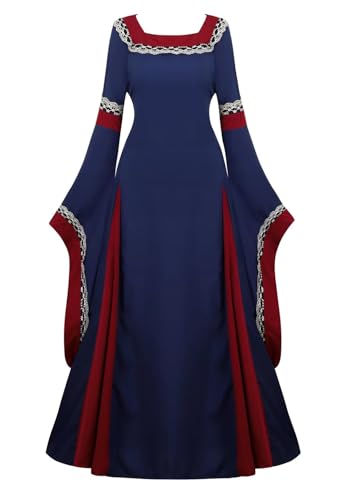 Renaissance Costume Women Medieval Dress Long Gown Irish Over Deluxe Victorian Vintage Cosplay Dark Blue M