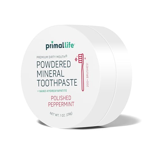 Image of Primal Life Organics - Dirty Mouth Toothpowder, Tooth Cleaning Powder, Flavored Essential Oils with Natural Kaolin & Bentonite Clay, Good for 200+ Brushings, Paleo, Organic, Vegan (Peppermint, 1 oz)