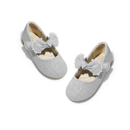 DREAM PAIRS Toddler Flower Girl Dress Shoes Little Girls Mary Janes Ballet Flats Ballerina Shoes Wedding Party 6 Toddler Silver/Glitter