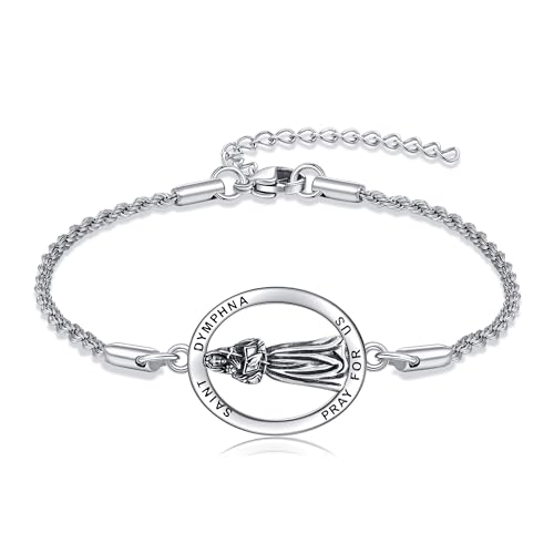 St Dymphna Bracelet 925 Sterling Silver Saint Dymphna Pendant Catholic Mother's Day Jewelry for Women Mom
