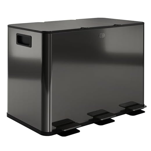 HOMCOM Vuilnisbak voor de keuken, 45 l, pedaalemmer van roestvrij staal met 3 vakken, deksel met zachte sluiting, uitneembare binnenemmers, voor recycling en afval, 3 x 15 l, zwart