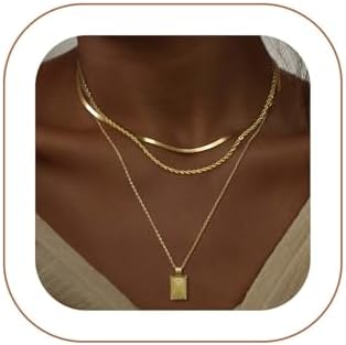 Layered Gold/Silver Necklaces for Women, Stackable Stack 14K Real Gold Plated Silver Chain Necklace Circle Layering Fashion Pendant Necklaces Trendy Jewelry Set Gifts