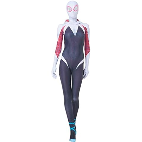 MODBE Spider-Gwen Stacy Halloween Overall Weihnachten Cosplay Kostüm mit 3D Linsen Maske Maskerade Rollenspiel Bodysuit Film Fans Party Outfit Cover